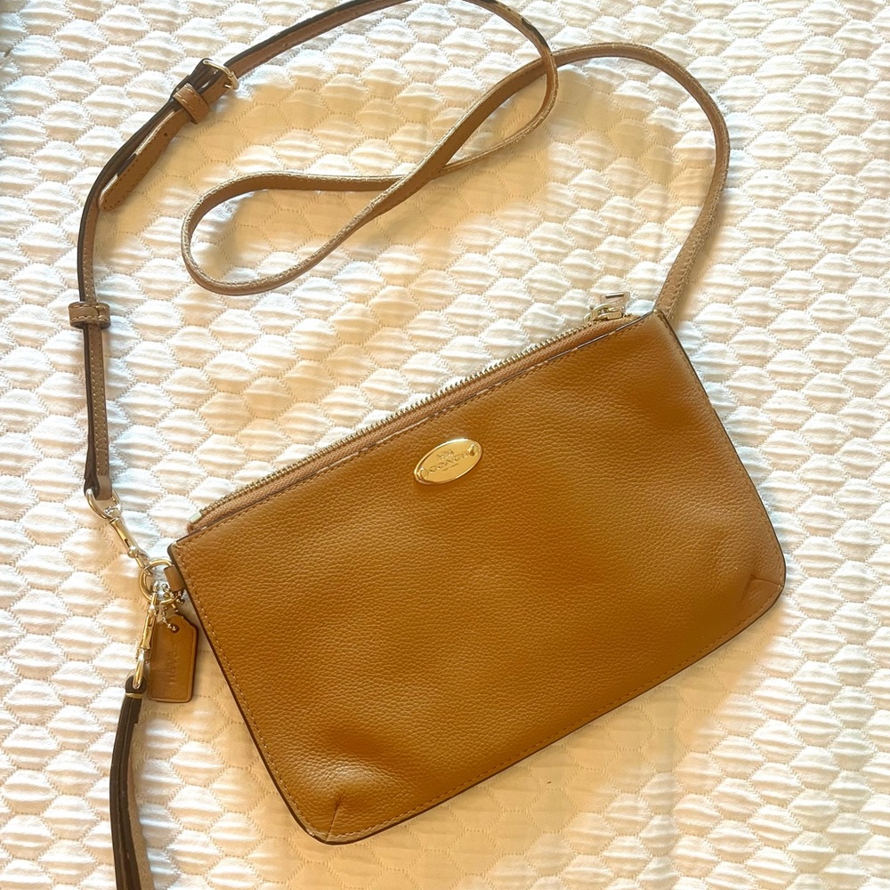 COACH-double zipper saddle crossbody